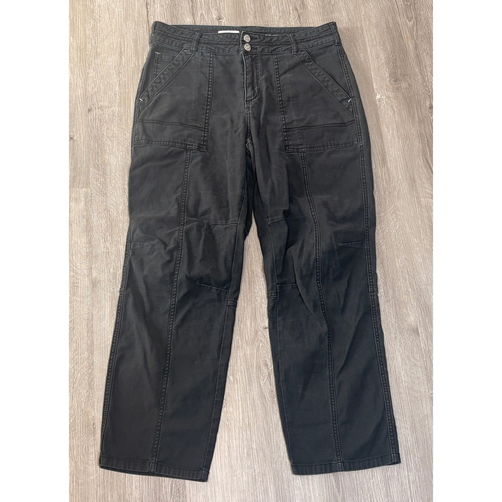 Pilcro Anthropologie Black Utility Straight Leg Pants Seam Detail Size 28
